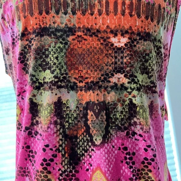 Ruffled sleeveless Vibrant summer dress barn top M - Picture 5 of 9